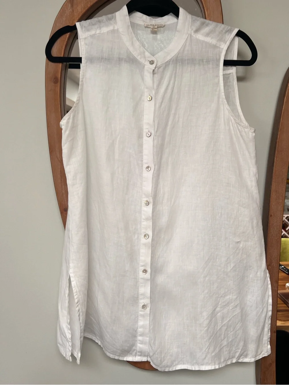 Eileen Fisher White Button-Front Linen Top - Picture 3 of 6